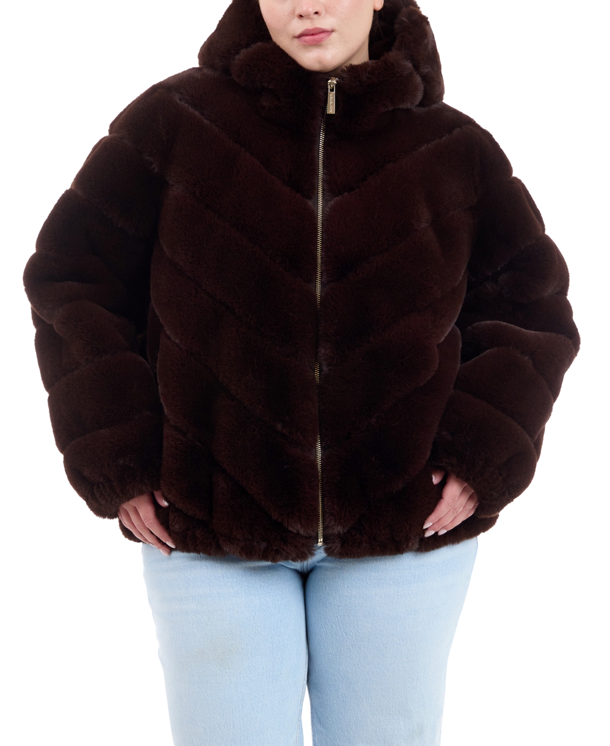 Shop Michael Kors Michael  Plus Size Hooded Faux-fur Coat In Chocolate