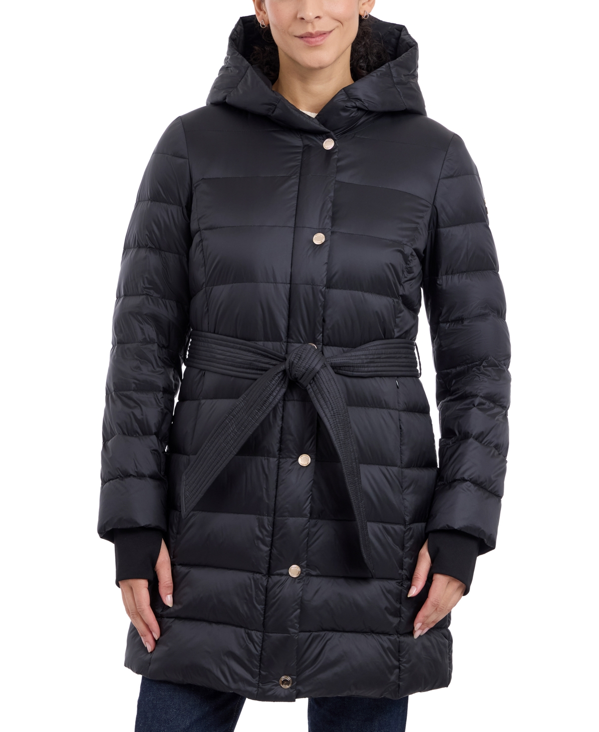 MICHAEL KORS MICHAEL MICHAEL KORS WOMEN'S BELTED HOODED PUFFER COAT, CREATED FOR MACY'S 