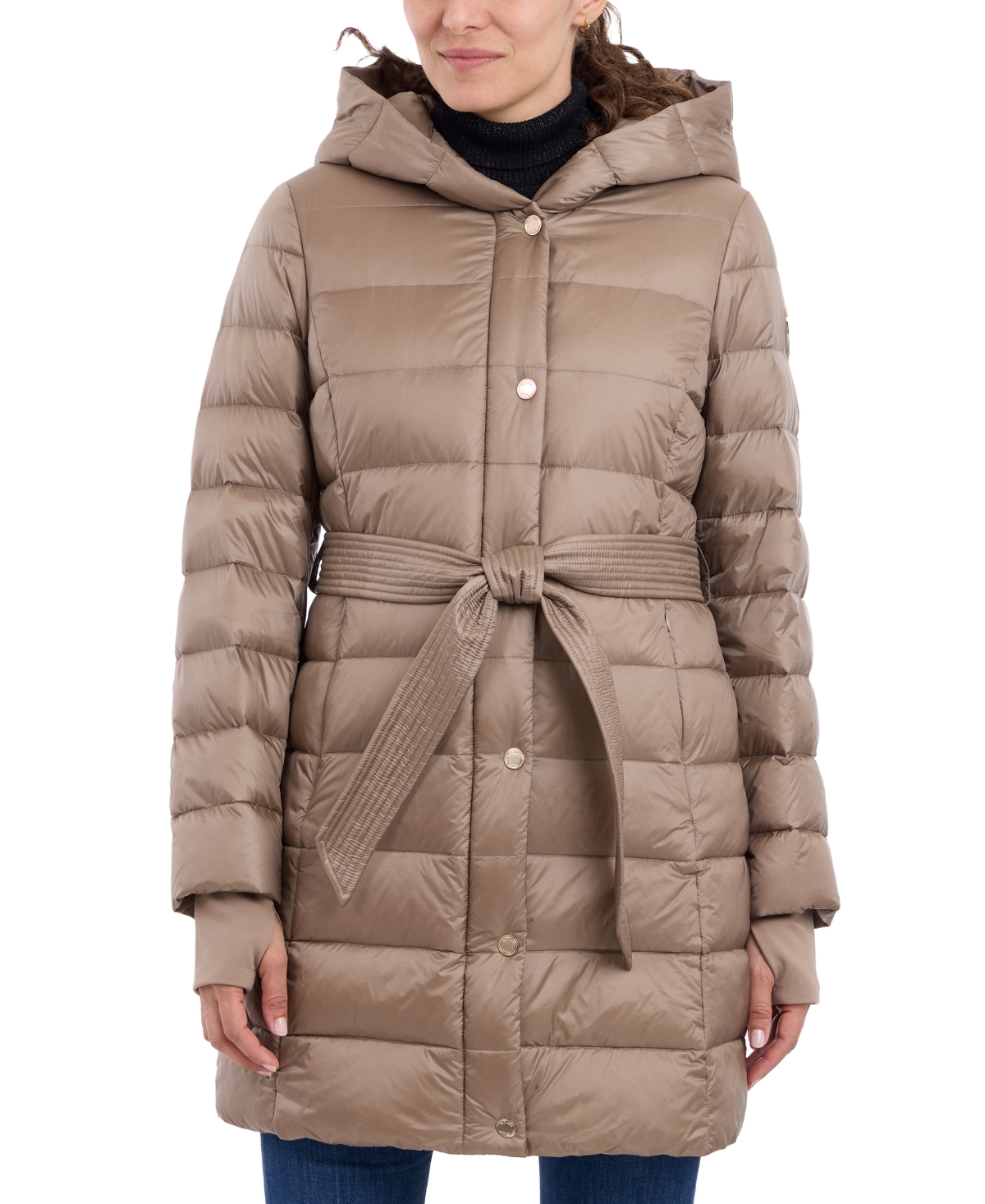 MICHAEL KORS MICHAEL MICHAEL KORS WOMEN'S BELTED HOODED PUFFER COAT, CREATED FOR MACY'S 