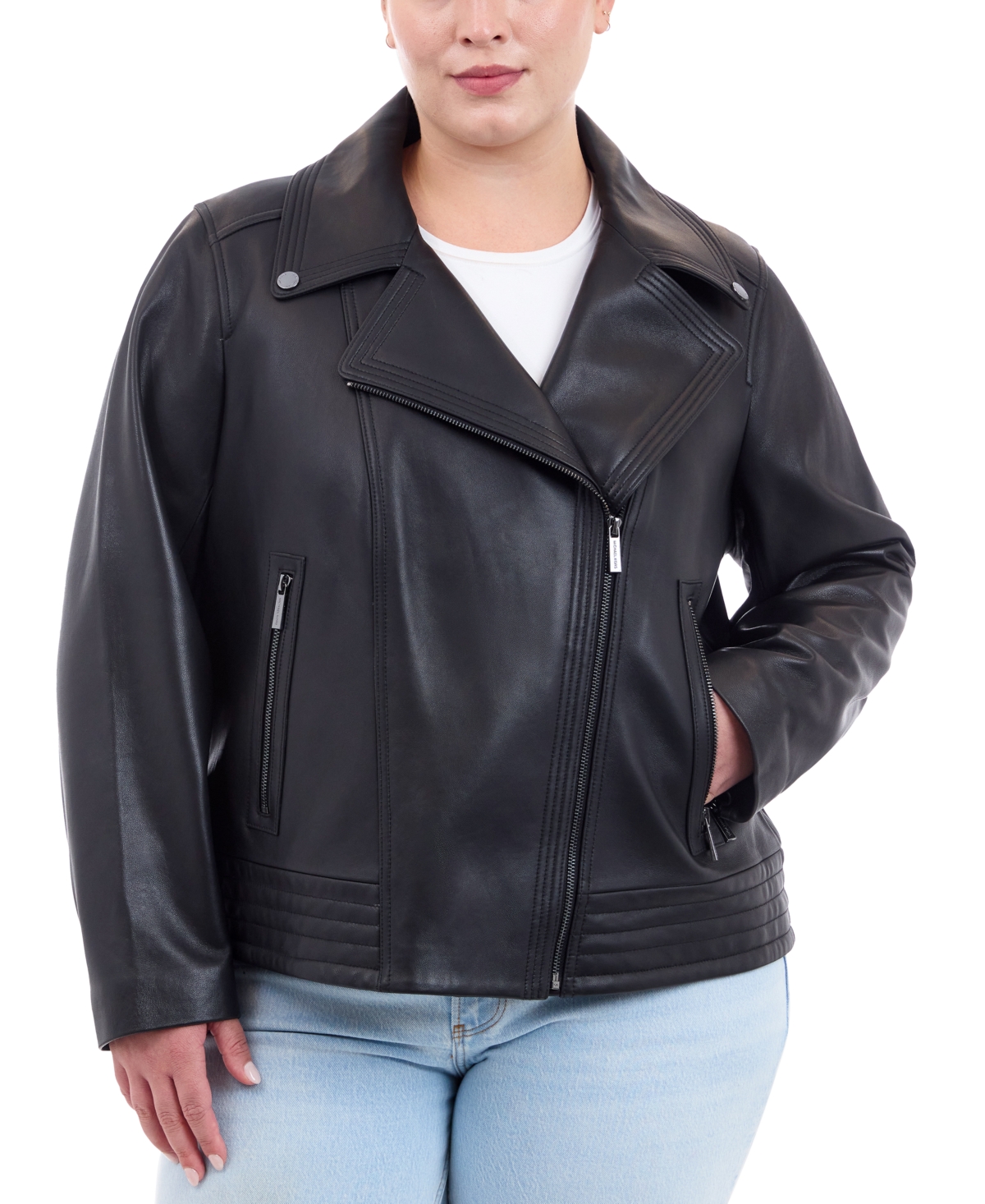 Michael Kors Michael Michael Kors Plus Size Asymmetric Leather Moto Coat Luggage Smart Closet