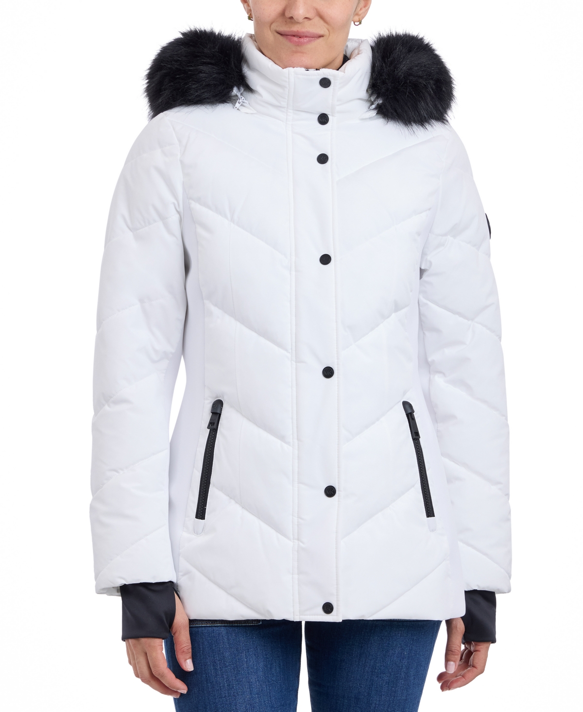 Shop Michael Kors Michael  Women's Faux-fur-trim Hooded Puffer Coat, Created For Macy's In White