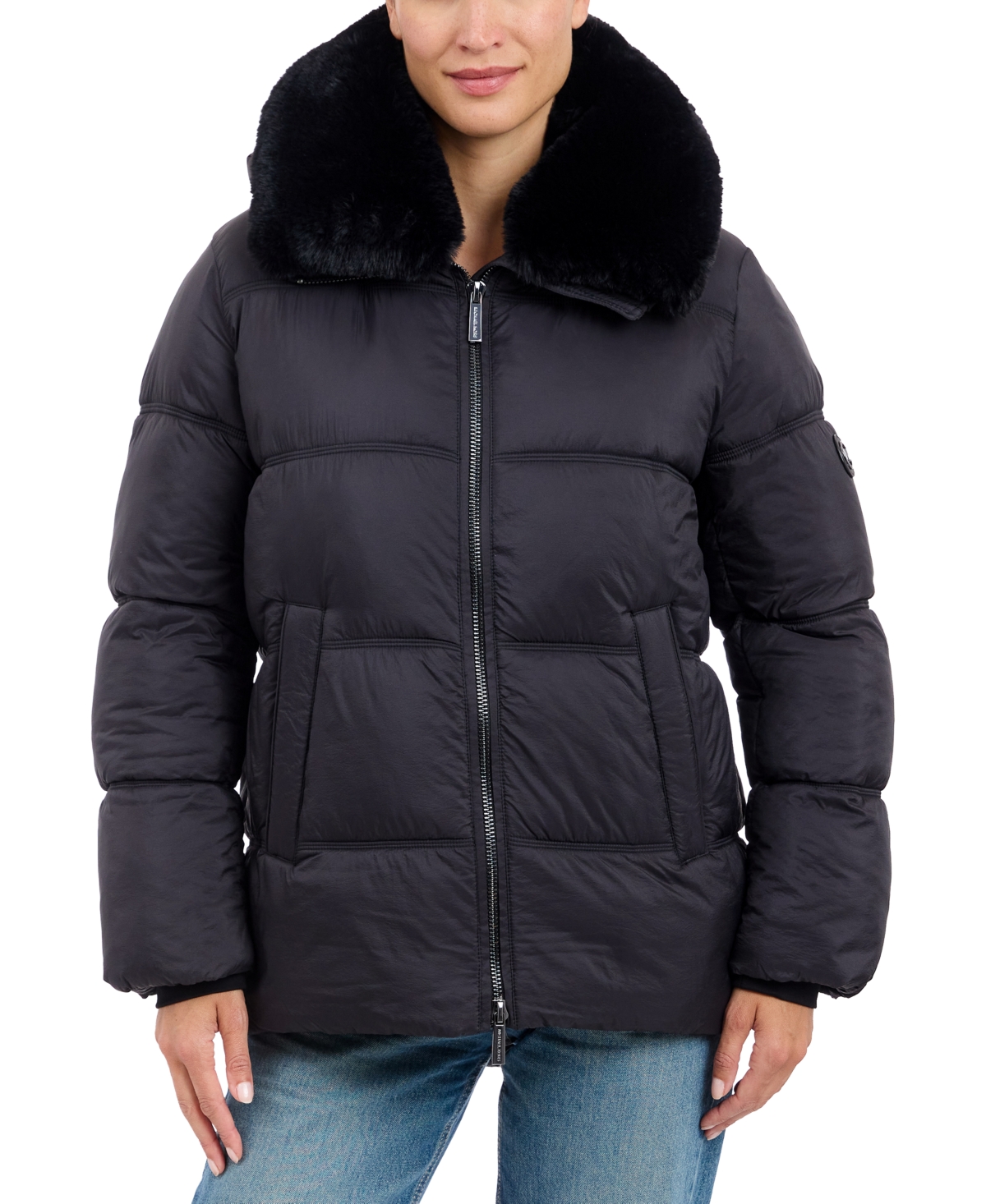 Michael Kors Women's Faux-Fur-Collar Hooded Puffer Coat, Created for Macy's