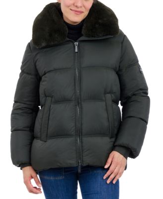 Michael Kors - Women's Faux-Fur-Collar Hooded Puffer Coat