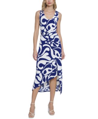 Donna Morgan - Women's Printed Wrap-Waist Asymmetric Dress