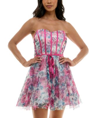 pear culture - Juniors' Strapless Sweetheart-Neck Corset Dress