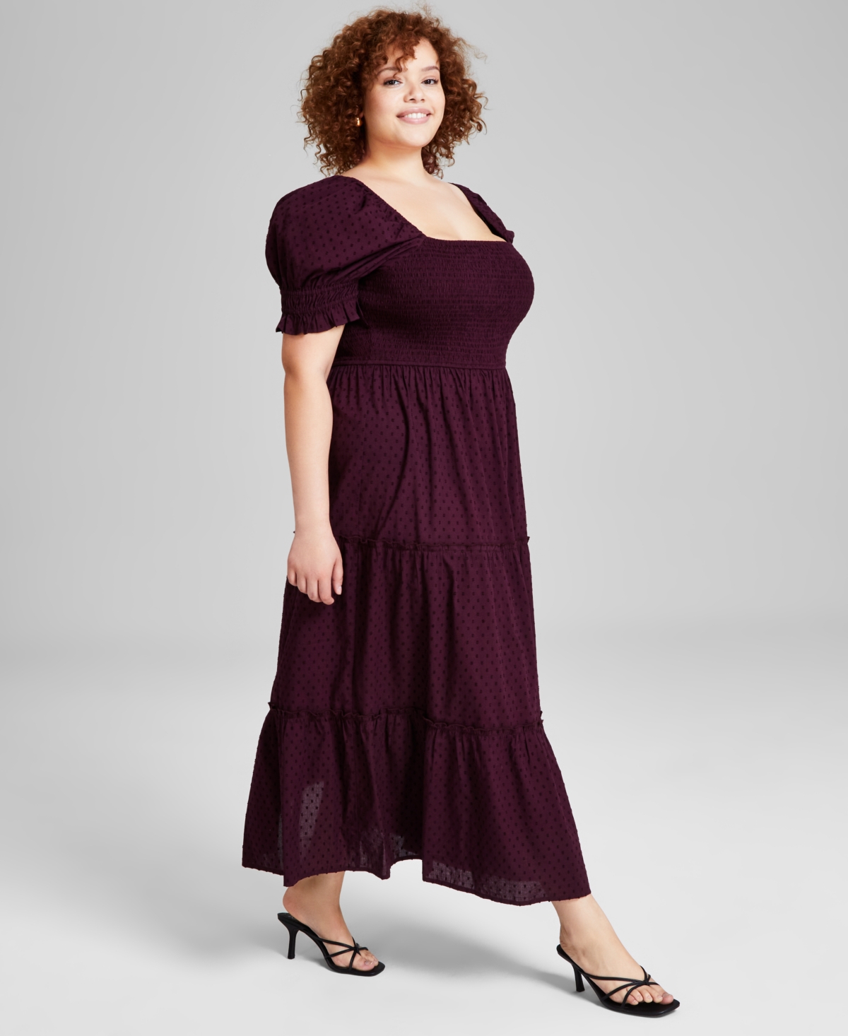 And Now This Trendy Plus Size Puff-Sleeve Cotton Tiered Maxi Dress, Created for Macy's