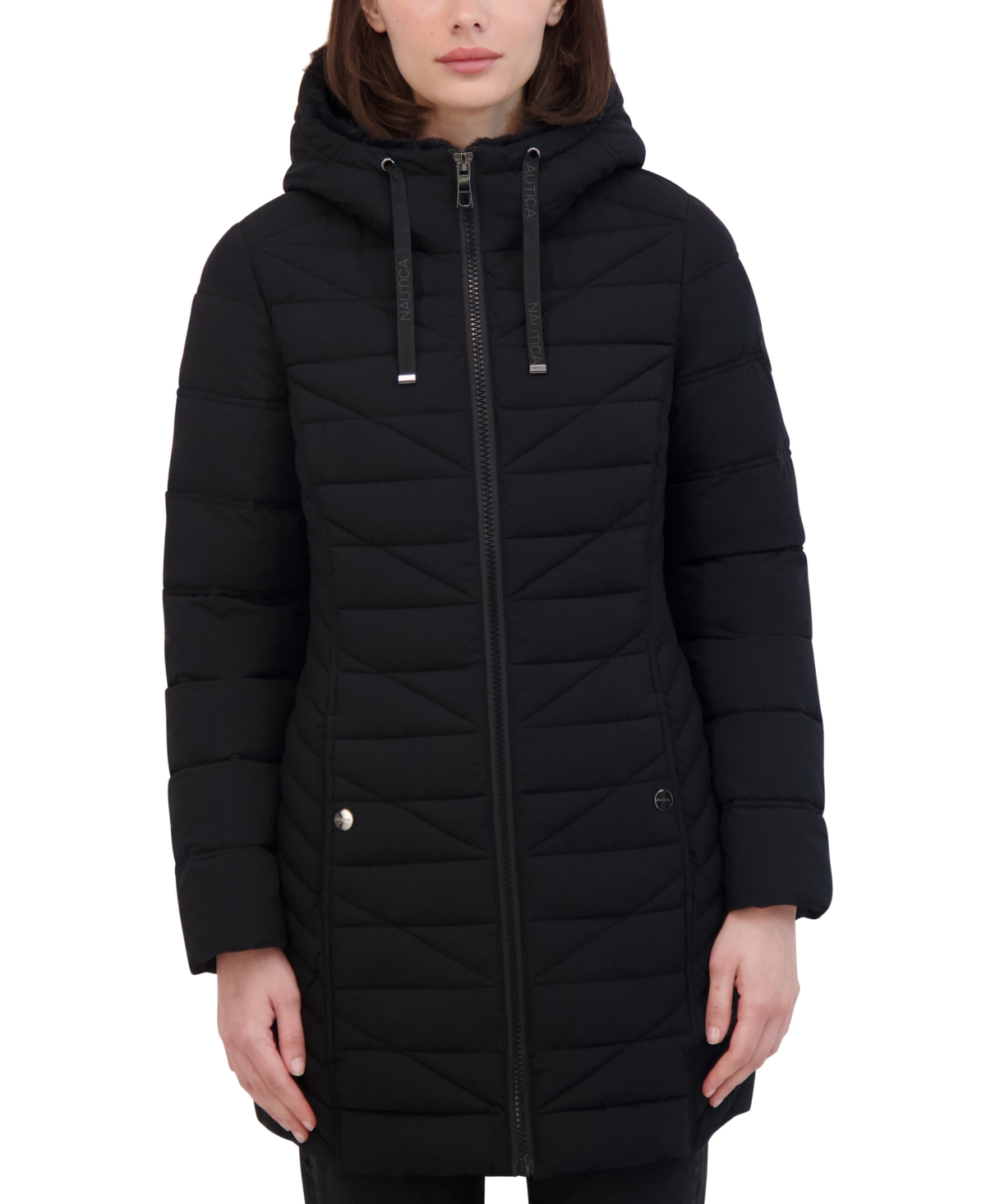Nautica Women's Faux-Fur-Trim Hooded Packable Puffer Coat