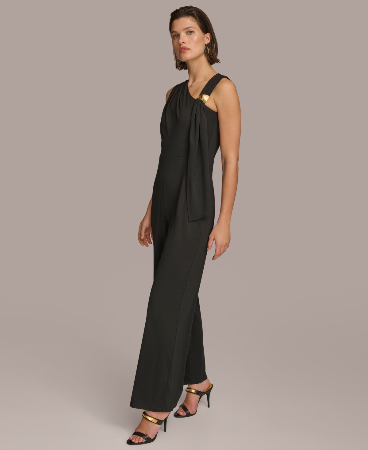 Shop Donna Karan Women's Asymmetric-neck Sleeveless Jumpsuit In Black