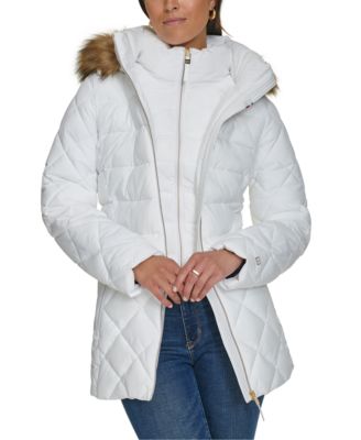 Women's Bibbed Faux-Fur-Trim Hooded Puffer Coat, Created for Macy's