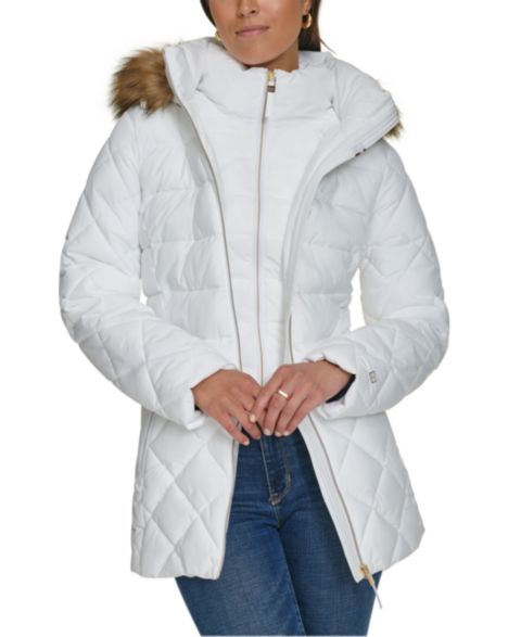Женские куртки Tommy Hilfiger Bibbed Faux-Fur-Trim Hooded Puffer Coat