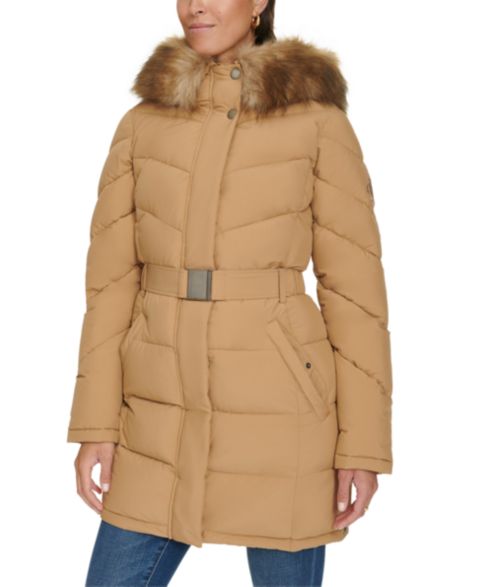 Женские куртки Tommy Hilfiger Faux-Fur-Trim Hooded Puffer Coat