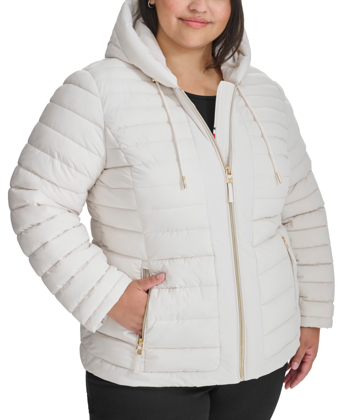 Tommy Hilfiger Plus Size Hooded Packable Puffer Coat, Created For Macy's In White Sand