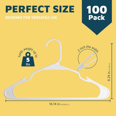 Plastic Clothes Hanger Set - 100 Pieces Versatile, Lightweight, Space-Saving, Non-Slip, Slim Designed, Dry and Wet Clothes Hanger Set - White