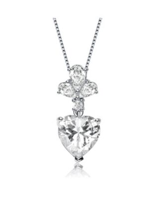Sophisticated Sterling Silver White Gold Plated with Colored Heart Shaped Cubic Zirconia Pendant