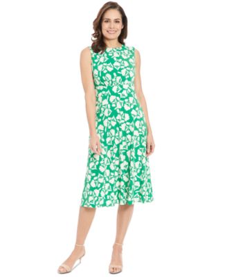 London Times - Petite Floral-Print Jewel-Neck Midi Dress
