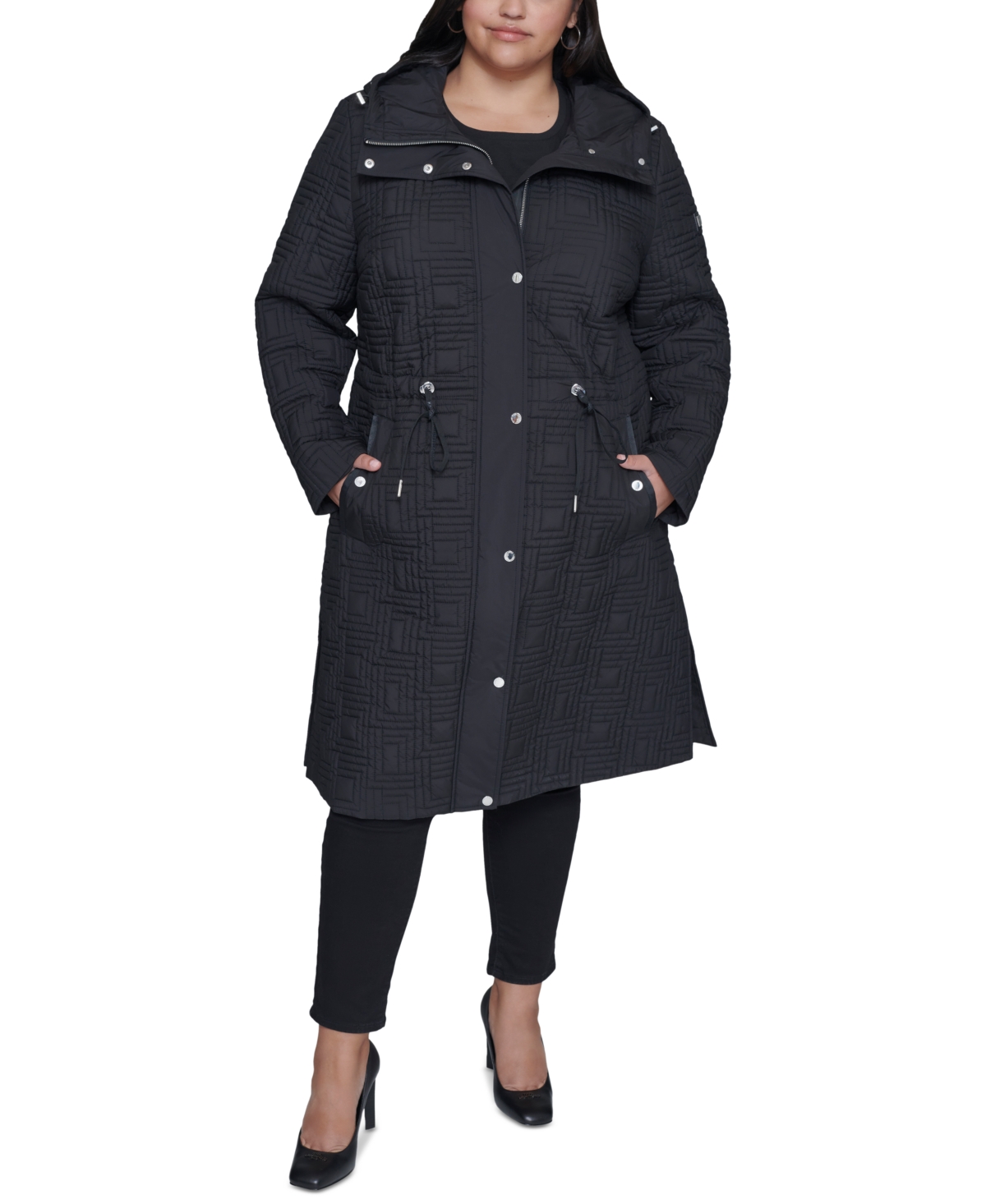 KARL LAGERFELD PLUS SIZE HOODED QUILTED ANORAK COAT, CREATED FOR MACY'S 