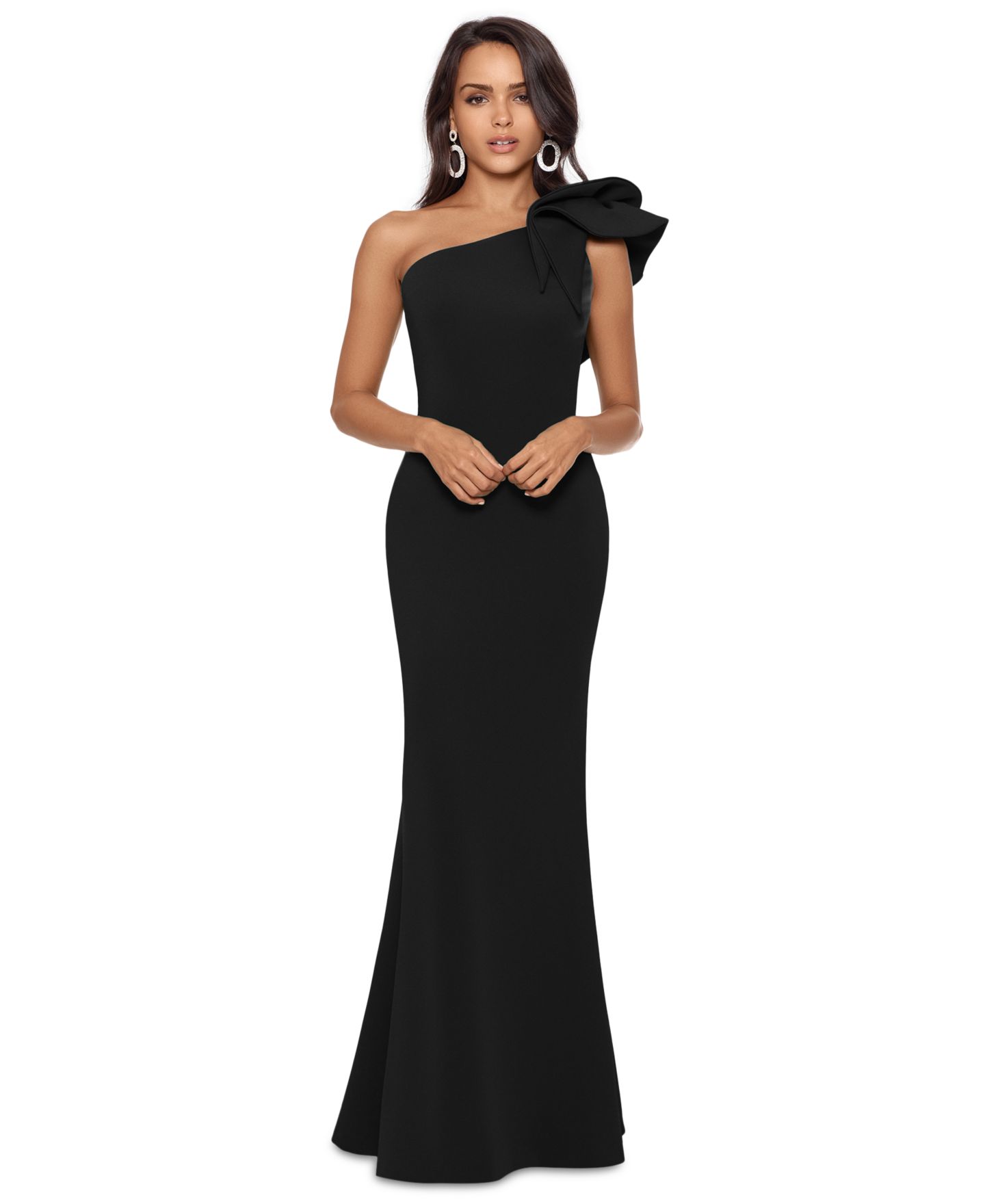 Женские платья Betsy & Adam One-Shoulder Scuba Crepe Gown, цвет: Чёрный — фото 1