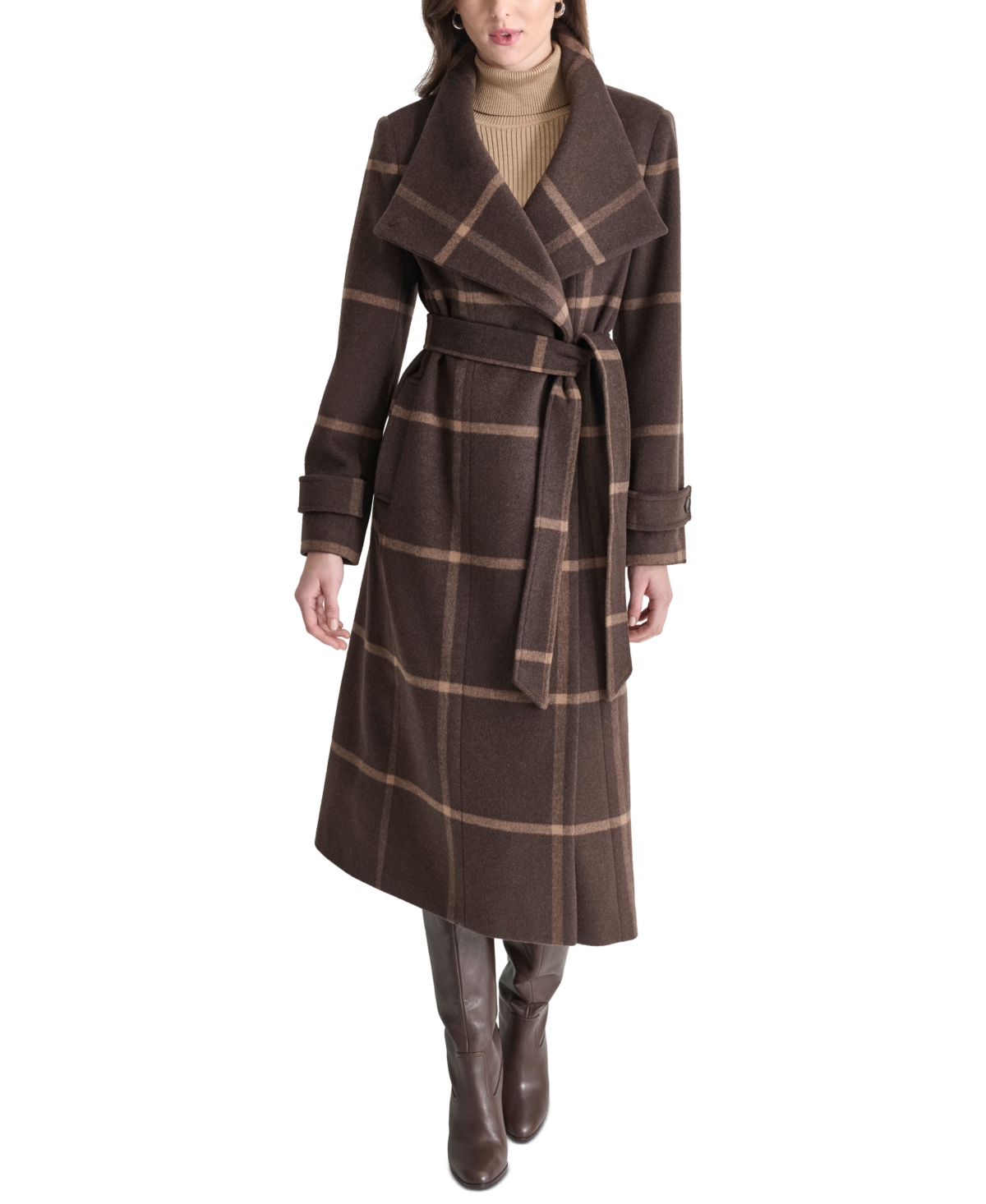 DKNY WOMEN'S BELTED WING-COLLAR MAXI COAT 