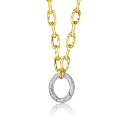 14K Yellow Trendy Gold-plated Chain with Cubic Zirconia Dazzling Circle Pendant in Sterling Silver.
