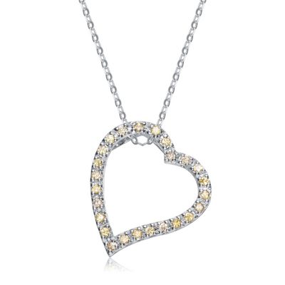 Sterling Silver with Round Cubic Zirconia Thick Open Heart Frame Necklace