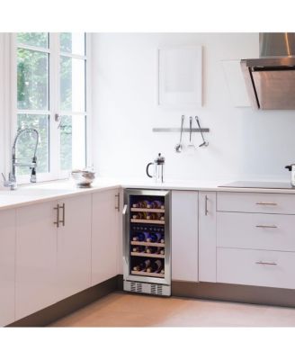 15" Built-in 29 Bottle Dual Zone Compressor Wine Fridge in Stainless Steel, Quiet Operation with Beech Wood Shelves