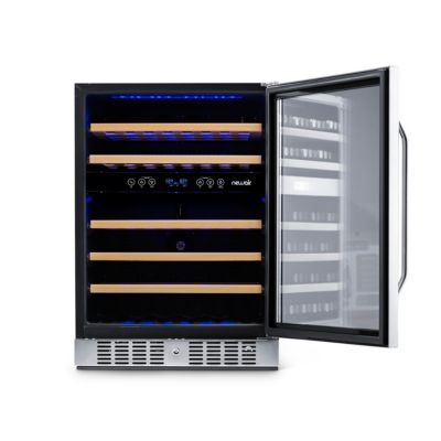 24 Inch Built-in 46 Bottle Dual Zone Compressor Wine Fridge in Stainless Steel, Quiet Operation with Beechwood Shelves