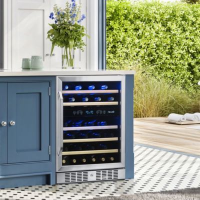 24 Inch Built-in 46 Bottle Dual Zone Compressor Wine Fridge in Stainless Steel, Quiet Operation with Beechwood Shelves