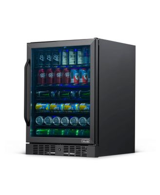 24" Built-in 177 Can Beverage Fridge in Black Stainless Steel with Precision Temperature Controls and Adjustable Shelves