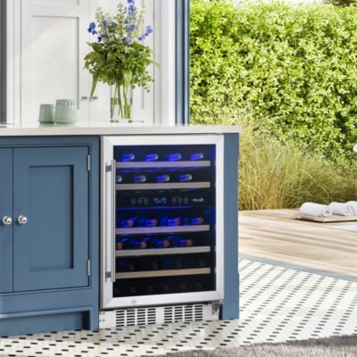 24 inch 46 Bottle Wine Cooler Refrigerator, Built-in Recessed Kickplate, Dual Zone Wine Fridge in Stainless Steel