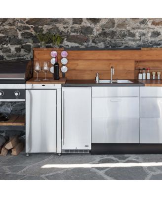 15" Built-in 90 Can Outdoor Beverage Fridge in Weatherproof Stainless Steel with Auto-Closing Door and Easy Glide Casters