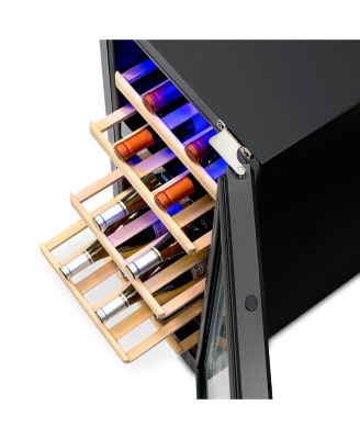 Freestanding 28 Bottle Dual Zone Compressor Wine Fridge in Stainless Steel, Adjustable Racks and Exterior Digital Thermostat