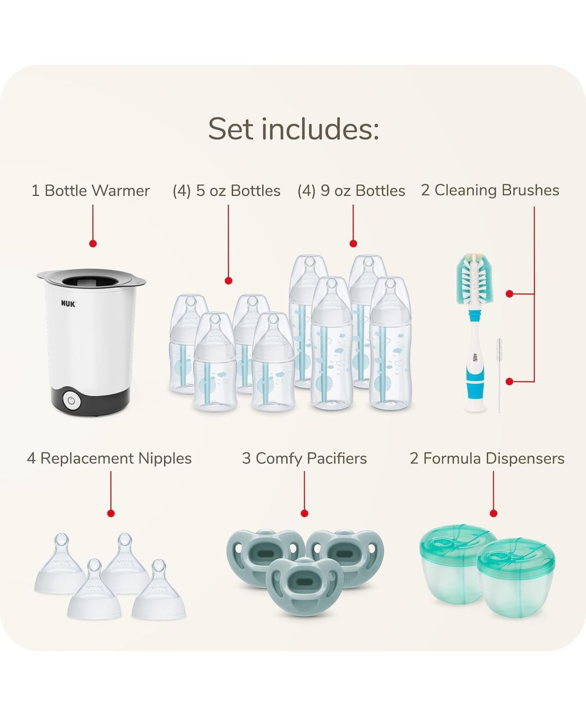 Nuk Smooth Flow Pro Anti-Colic Baby Bottles, Bottle Warmer & Accessories Piece Gift Set - Assorted Pre-pack (See Table 9