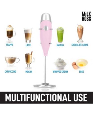 Milk Boss Portable Milk Coffee Frother Handheld Whisk Mixer with 16-Piece Stencils