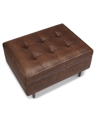 Oregon Storage Ottoman Bench with Tray in Satin Cream Pu Leather