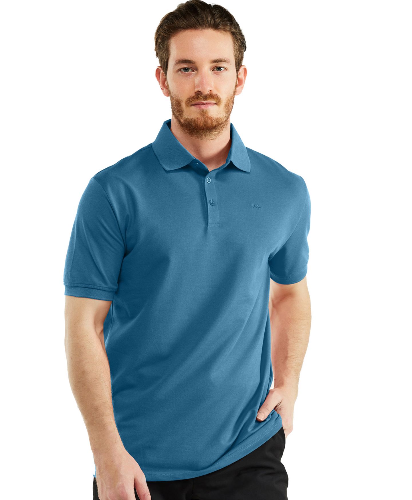 Мужское поло Mio Marino Classic-Fit Cotton-Blend Pique Polo Shirt, цвет: Синий — фото 3