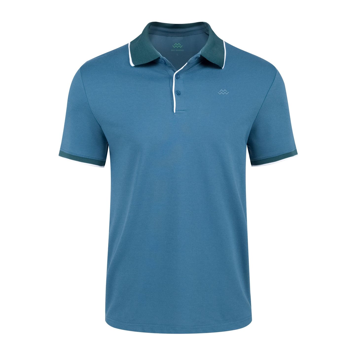 Мужское поло Mio Marino Classic-Fit Cotton-Blend Pique Polo Shirt with Contrast Collar for Big & Tall, цвет: Синий — фото 2