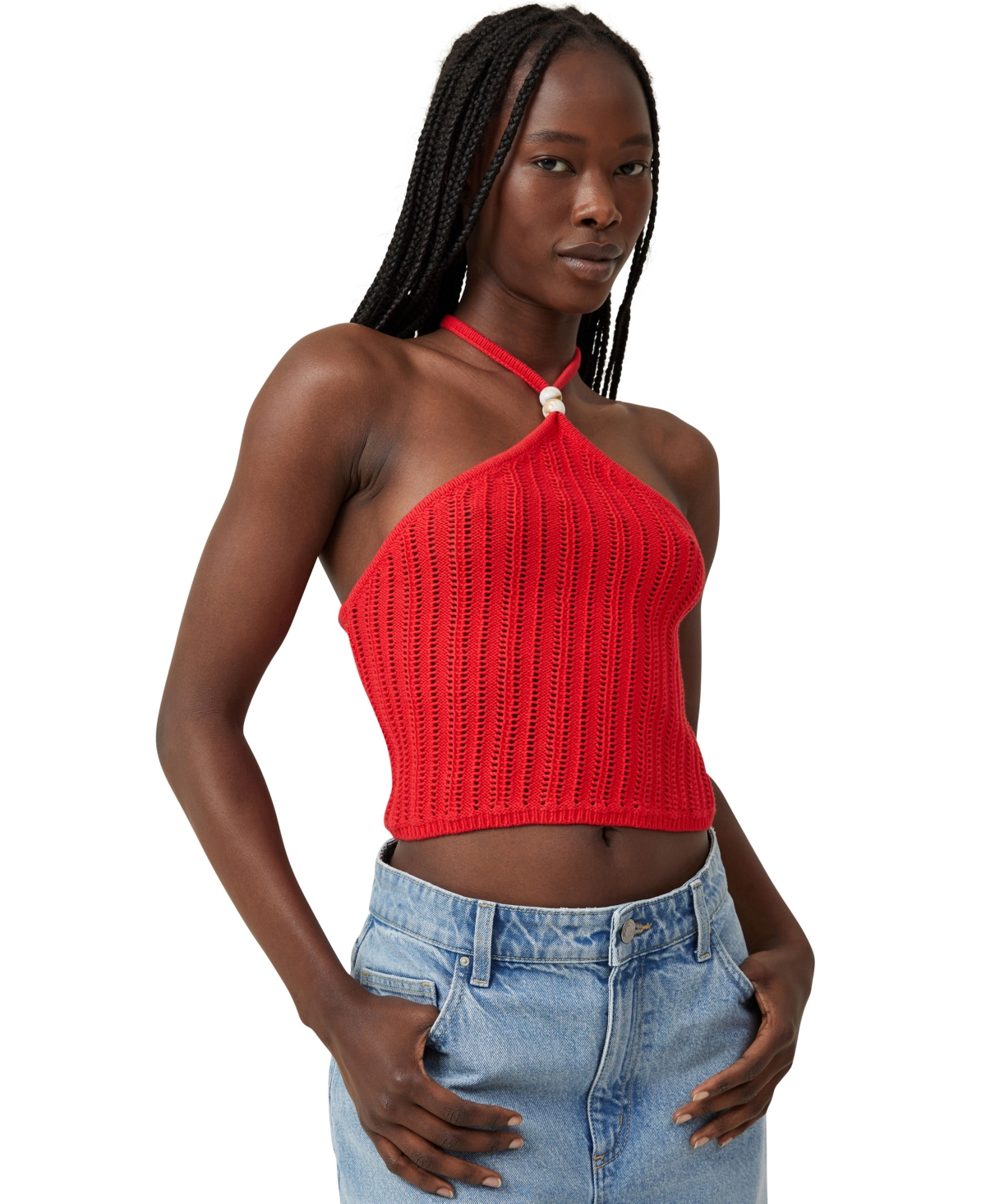 Women's Summer Crochet Halter - Firey Red