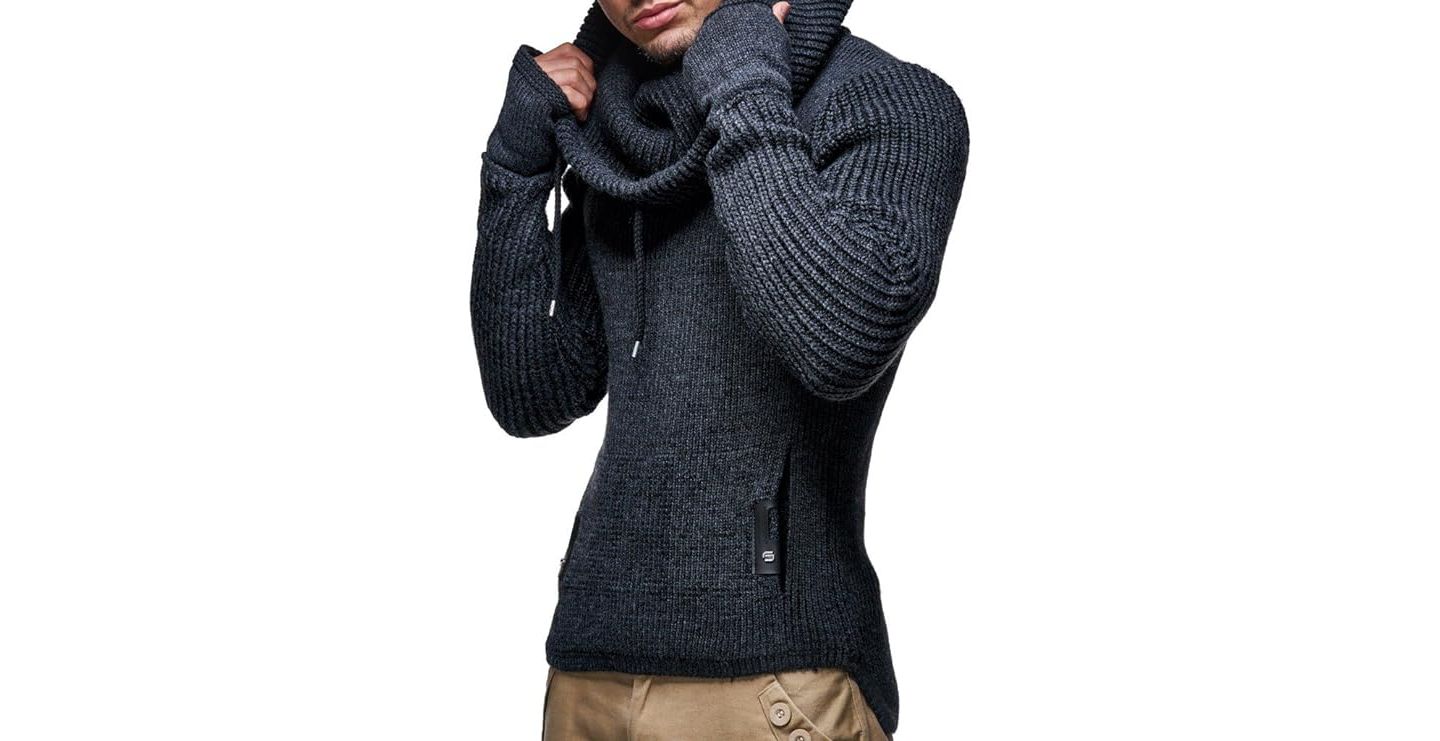 Мужской свитер Leif Nelson Cowl Neck Knitted Pullover with Thumbhole Cuffs, цвет: Антрацитовый — фото 3