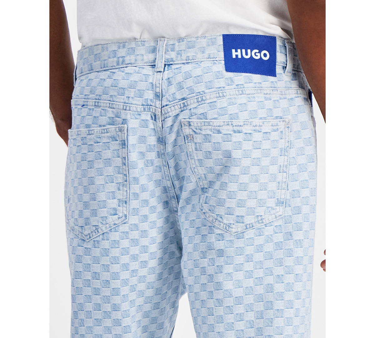 Hugo by Hugo Boss Men's Baggy Fit Check Pattern Denim Jeans -bu