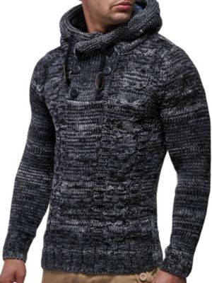 Men's Knit Hoodie Sweater with Button Accents – Cable Knit Design