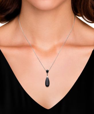 Black Onyx (8 x 18 mm) Teardrop Pendant in Sterling Silver