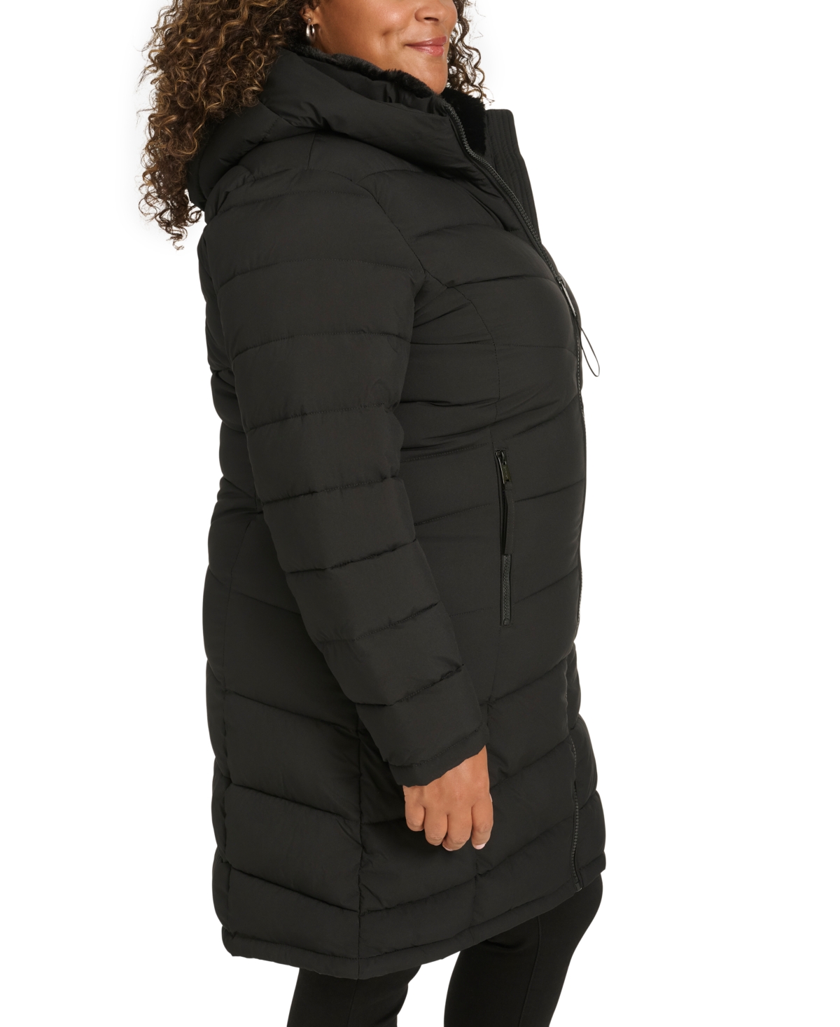 Shop Calvin Klein Plus Size Hooded Zip-front Puffer Coat In Black