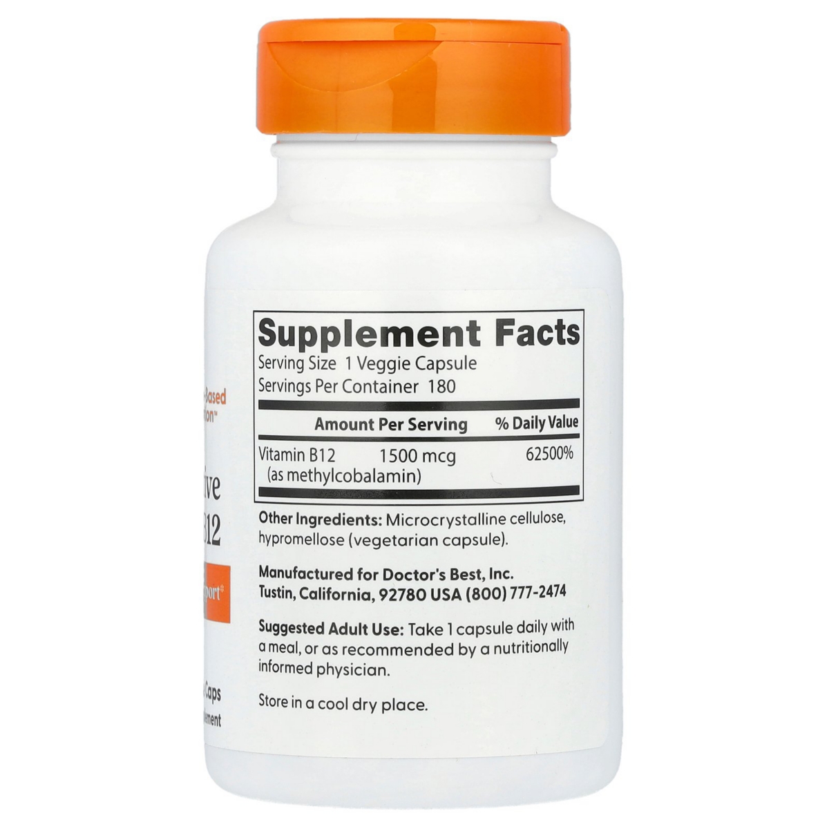 Doctor's Best Fully Active B12 1 500 mcg - 180 Veggie Caps