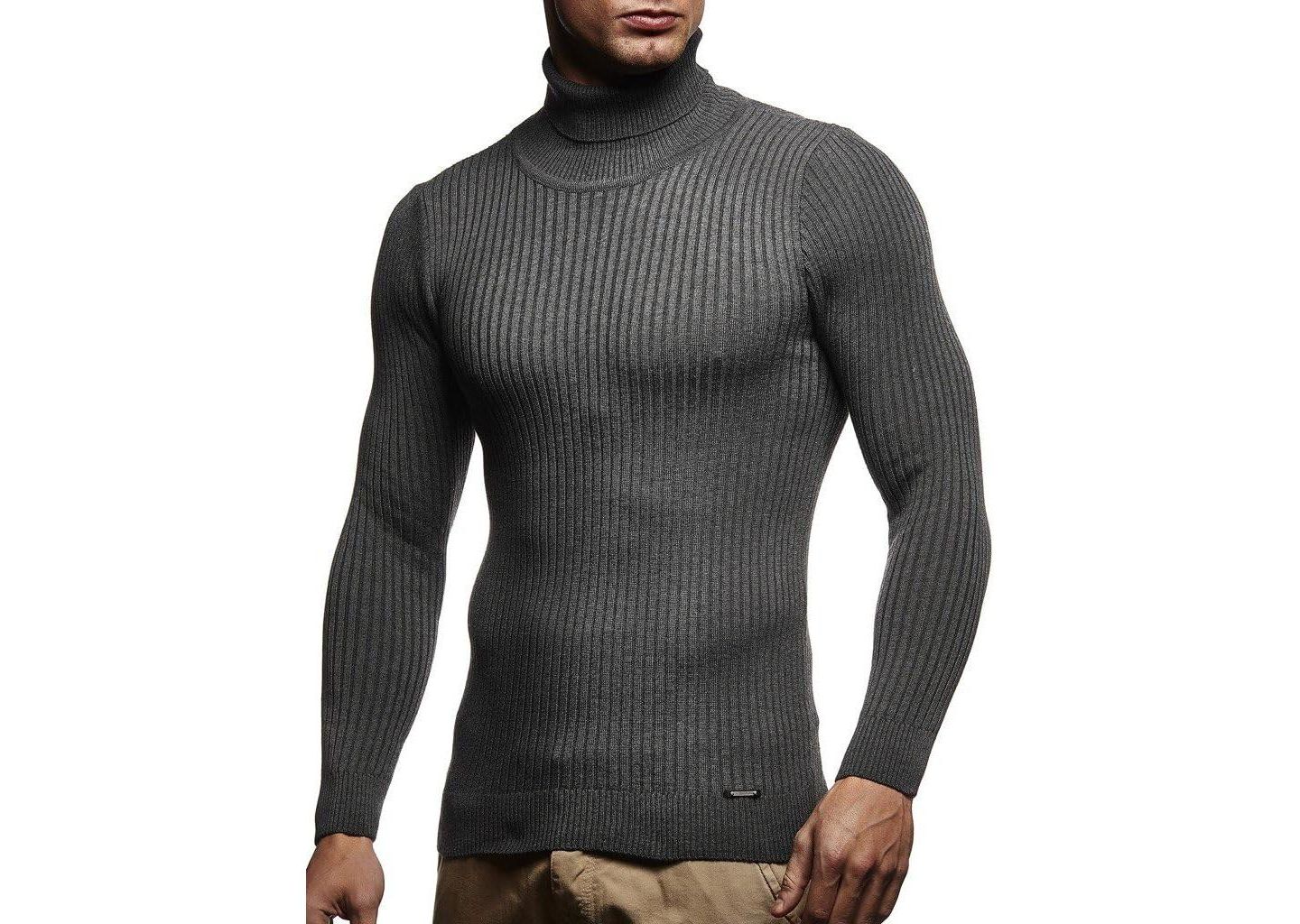 Мужской свитер Leif Nelson Turtleneck Sweater Slim Fit Polo Neck Longsleeve Turtleneck Sweater Long Sleeve for Men, цвет: Антрацитовый — фото 1