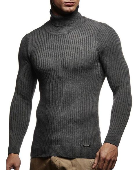 Мужской свитер Leif Nelson Turtleneck Sweater Slim Fit Polo Neck Longsleeve Turtleneck Sweater Long Sleeve for Men, цвет: Антрацитовый