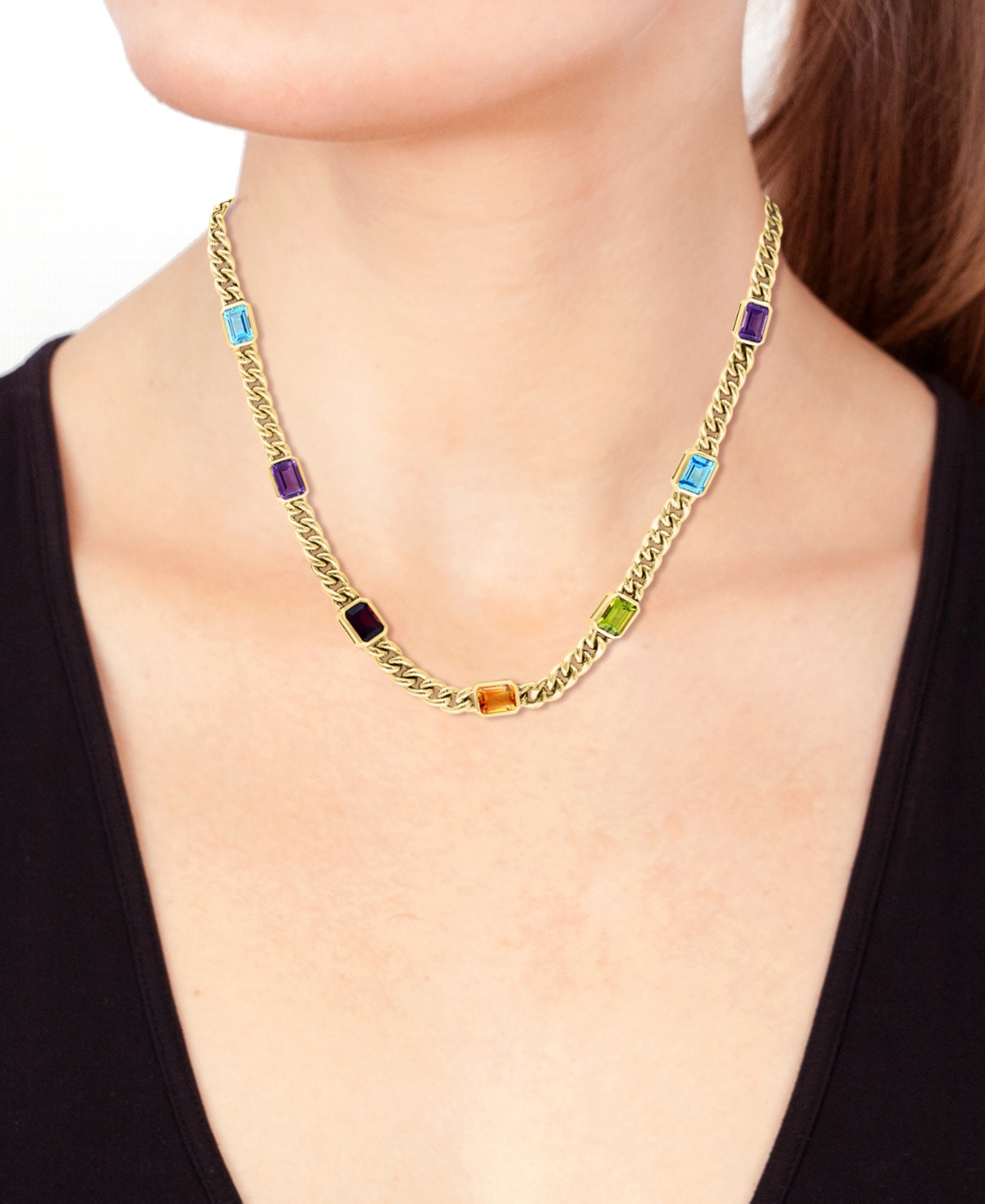 Effy Collection Effy Multi-gemstone Emerald-cut Cuban Link 18" Statement Necklace (23-5/8 Ct. T.w.) In Gold-plated S In 14k Yellow
