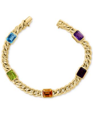 EFFY&reg; Multi-Gemstone Cuban Link Statement Bracelet (9-1/10 ct. t.w.) in Gold-Plated Sterling Silver