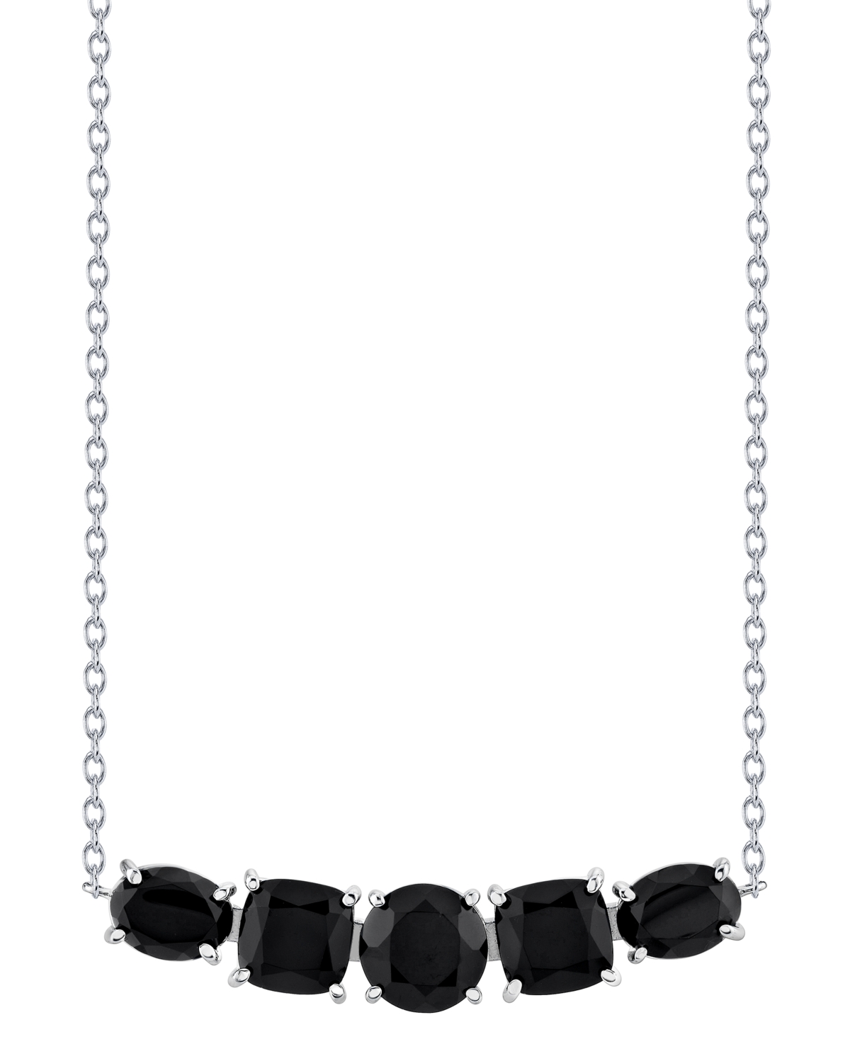 Macy's Onyx Mixed-cut Five Stone Bar 18" Pendant Necklace In Sterling Silver In Metallic