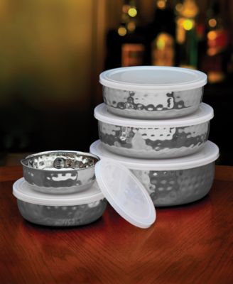 Hammered Silver-Tone Bowls and Lids, Set of 5