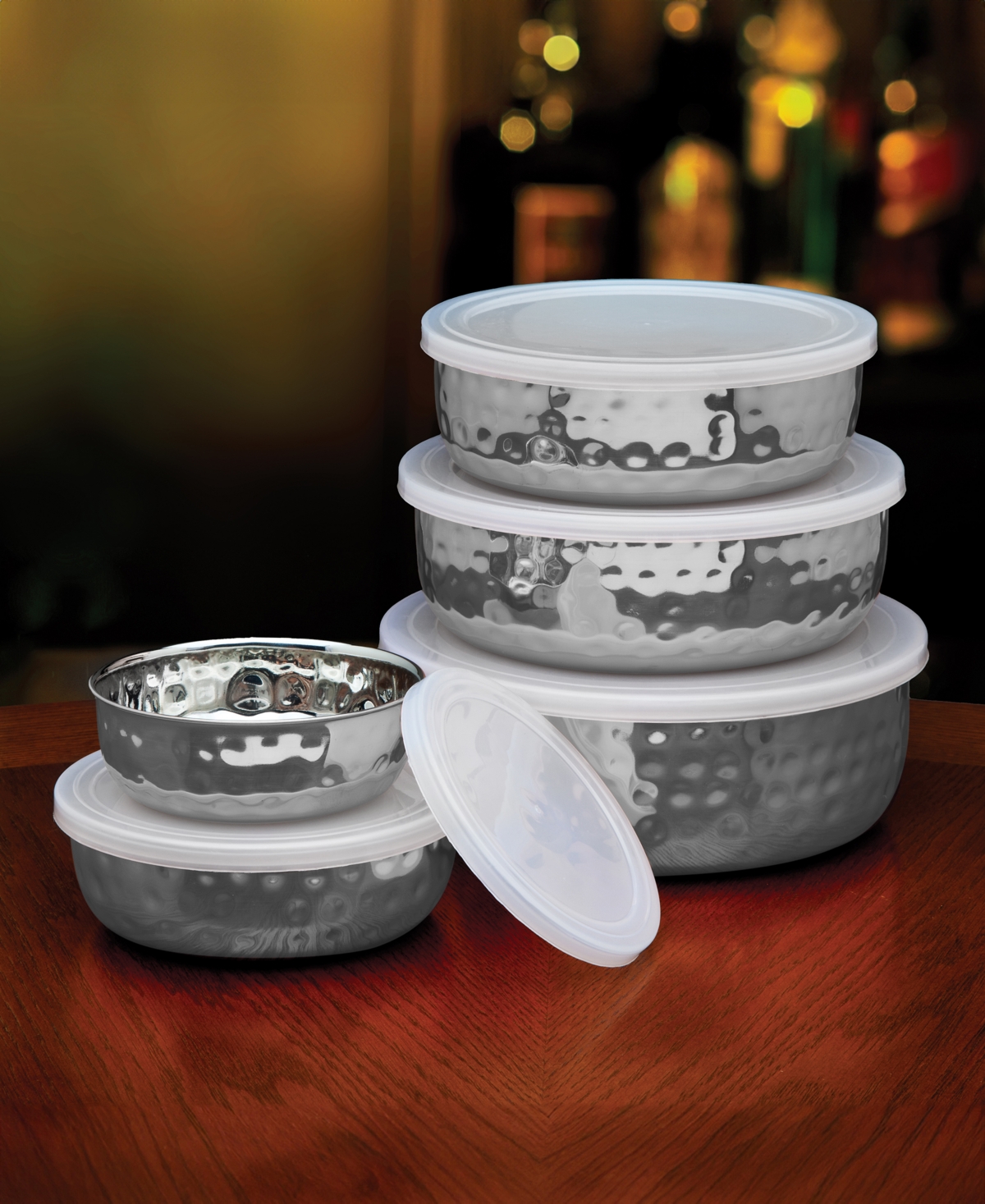 Godinger Hammered Silver-tone Bowls And Lids, Set Of 5 In Silver